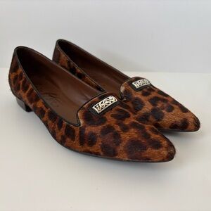 Brighton Eve Flats 7.5 Leopard Print Calf Hair Pointed Toe Leather